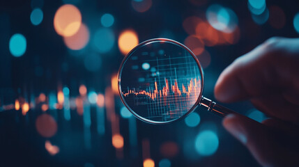 Poster - Magnifying glass highlighting data visualization with colorful digital elements in focus