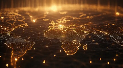 Poster - Abstract Digital World Map with Glowing Nodes and Connections