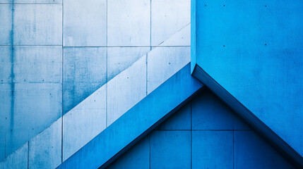 Poster - Geometric blue architectural design with angular shapes and textured surfaces