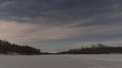 Wall Mural - Timelapse footage of The Northern Lights occuring over a frozen lake in Wisconsin during early morning in USA.