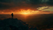 © antusher - Lone hiker silhouetted on a rugged mountain at sunset