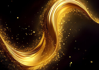 Aufkleber - Abstract gold wavy background with sparkles. 3d render illustration
