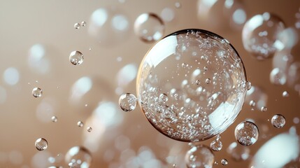 Poster - Delicate bubbles drift through the air, capturing light and reflecting the rich mocha hues around them. This enchanting display showcases the beauty of movement and color in harmony