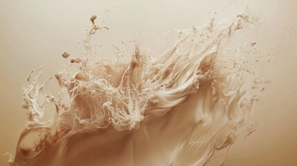 Poster - A vibrant mocha mousse bursts dynamically in creamy beige tones, showcasing an explosion of texture and color. This culinary artistry evokes a sense of motion and creativity, delighting the senses