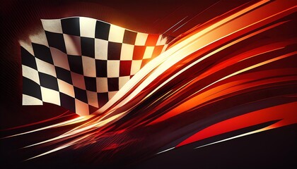 Poster - Checkered flag waving with dynamic red lines.