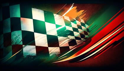 Poster - Abstract racing-themed graphic with checkered flags.