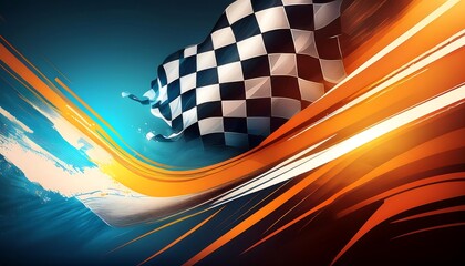 Poster - Dynamic graphic featuring a checkered flag and waves.