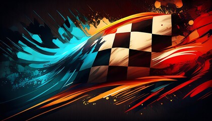 Poster - Dynamic racing flag design with vibrant colors.