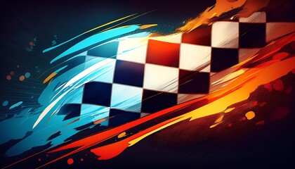Poster - Racing flag with dynamic colorful background.