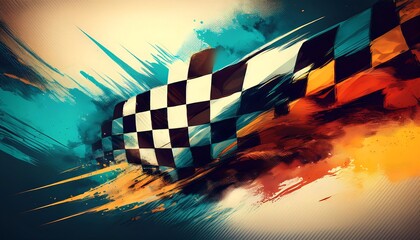 Poster - Abstract racing theme with checkered pattern.