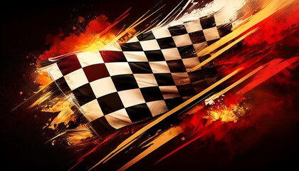 Fototapete - Racing flag with dynamic background effects.