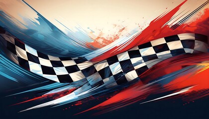 Poster - Abstract racing flag design with dynamic colors.