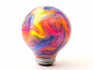 Aufkleber - A vibrant, swirled light bulb features a mix of pink, yellow, blue, and orange colors, creating an artistic and eye-catching design.