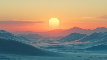 Aufkleber - As the sun sets behind the Mocha desert, warm hues of orange and gold sweep across the vast dunes, casting soft shadows. The moment captures the serene beauty of nature's transition into night