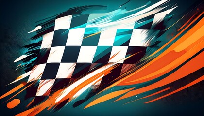 Poster - Abstract racing flag with dynamic brush strokes.