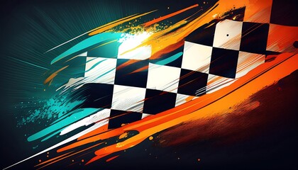 Poster - Abstract racing flag design with vibrant colors.