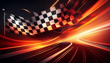 Poster - Dynamic racing scene with a checkered flag.