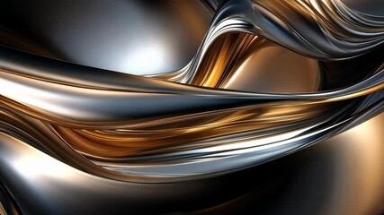 Aufkleber - Abstract metallic flowing waves in silver and gold color scheme, 3d rendering. modern art and design concept