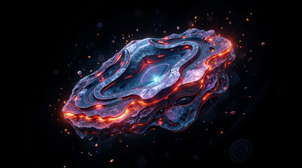 Poster - hot sparkling futuristic mineral on dark background. asteroid in space. Generative AI