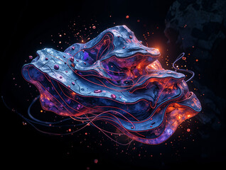Poster - hot sparkling futuristic mineral on dark background. asteroid in space. Generative AI