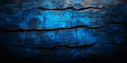 Leinwandbilder - Scratched wood background with a barkless appearance illuminated by blue light, creating a unique visual effect of scratched wood and adding depth to the overall composition of scratched wood.