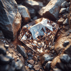 sparkling natural diamond among sand and stones . Generative AI