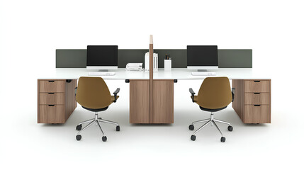 Poster - Office workstation desk on white background