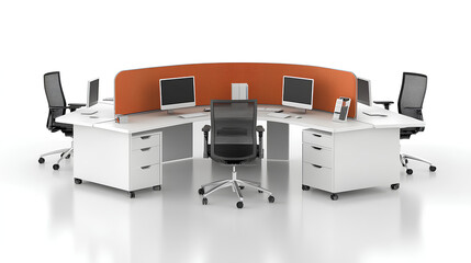 Poster - Office workstation desk on white background