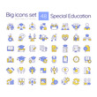 © bsd studio - Special education RGB color icons set. Inclusive learning program for students with needs. School accessibility. Isolated vector illustrations. Simple filled line drawings collection. Editable stroke