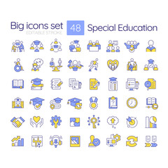 Wall Mural - Special education RGB color icons set. Inclusive learning program for students with needs. School accessibility. Isolated vector illustrations. Simple filled line drawings collection. Editable stroke