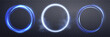 © Elena - Glowing blue magic rings. Neon realistic energy flare halo rings. Abstract light effect on a dark transparent background. Vector illustration.