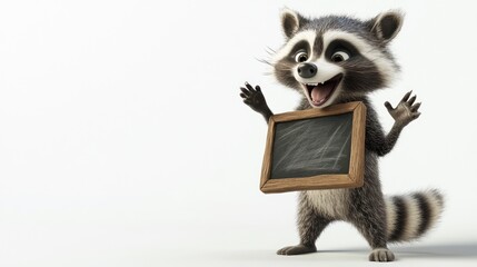 Poster - A cheerful raccoon character holding a chalkboard, ready to share a message or lesson.