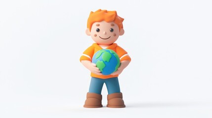 Aufkleber - A cheerful cartoon boy holding a globe, promoting environmental awareness and global unity.