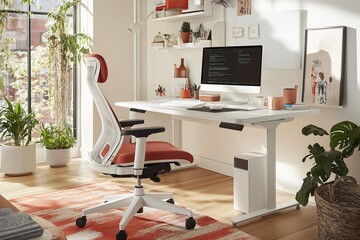 Poster - A home office with clean lines, neutral tones, and an ergonomic chair.