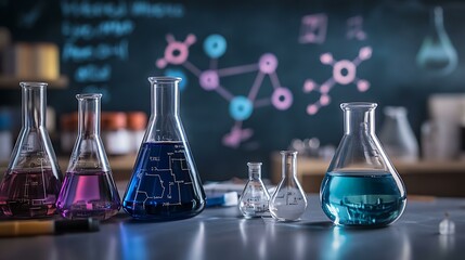 Wall Mural - Physics formulas, circuit diagrams, and chemical structures inscribed on a clean blackboard