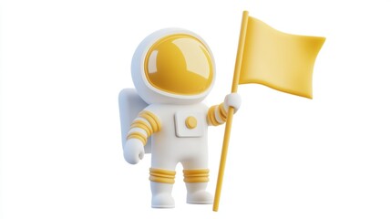 Poster - A cartoonish astronaut holding a yellow flag, symbolizing exploration and achievement.