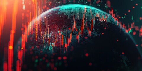 Aufkleber - A digital representation of Earth with data visualizations and abstract patterns.