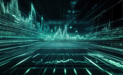 Poster - A digital representation of data trends and analytics in a futuristic style.
