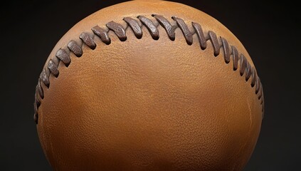 Aufkleber - A close-up of a vintage leather baseball showcasing its texture and stitching.