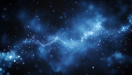Wall Mural - abstract blue glowing particle waves on a black background. digital abstract futuristic design for t
