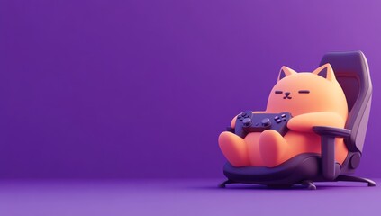 Poster - A cute cat character relaxing in a gaming chair, holding a game controller.