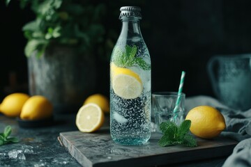 Poster - A refreshing drink with lemon and mint, perfect for hydration and summer vibes.