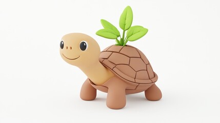 Poster - A cute cartoon turtle with a plant sprouting from its shell, symbolizing nature and growth.