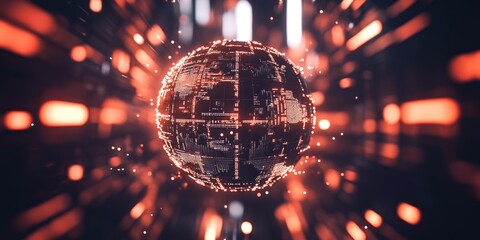 Poster - A digital globe surrounded by glowing particles, representing technology and connectivity.