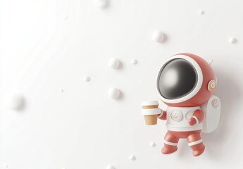 Aufkleber - A cute astronaut figure holding a coffee cup against a minimalist background.