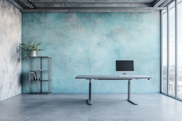 Aufkleber - Modern office space featuring a desk, computer, and minimalist design.