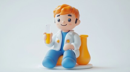Poster - A cheerful cartoon scientist holding a test tube, symbolizing scientific exploration.