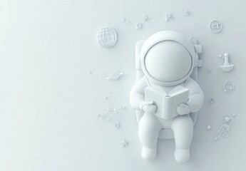 Poster - A minimalist astronaut reading a book surrounded by space-themed icons.