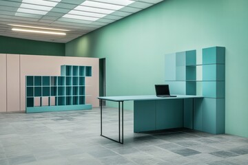 Aufkleber - Modern office space featuring minimalist furniture and a soothing color palette.