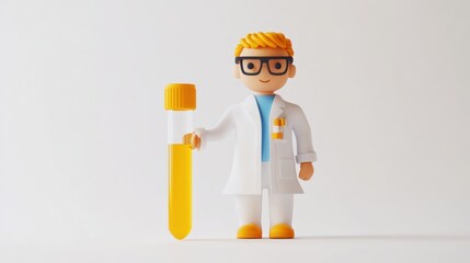 Poster - A cartoon scientist figure holding a test tube, representing laboratory research and experimentation.